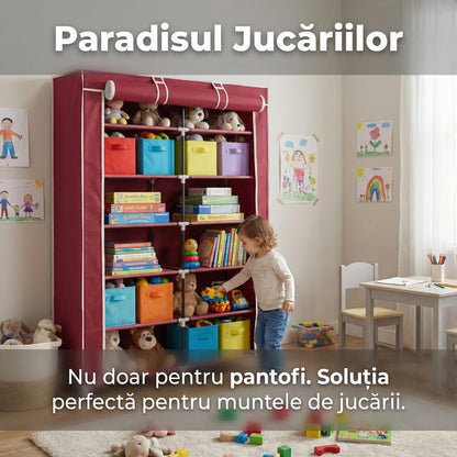 Dulap Textil Multifuncțional cu 5 Rafturi și 2 Compartimente, 118x30x120 cm, Husă Anti-Praf și Structură Metalică