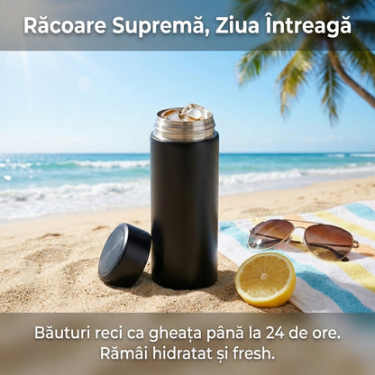 Termos Smart 500ml cu Afișaj LED pentru Temperatură, Oțel Inoxidabil SUS 304, Izolație Vacuum, Filtru Ceai, Negru