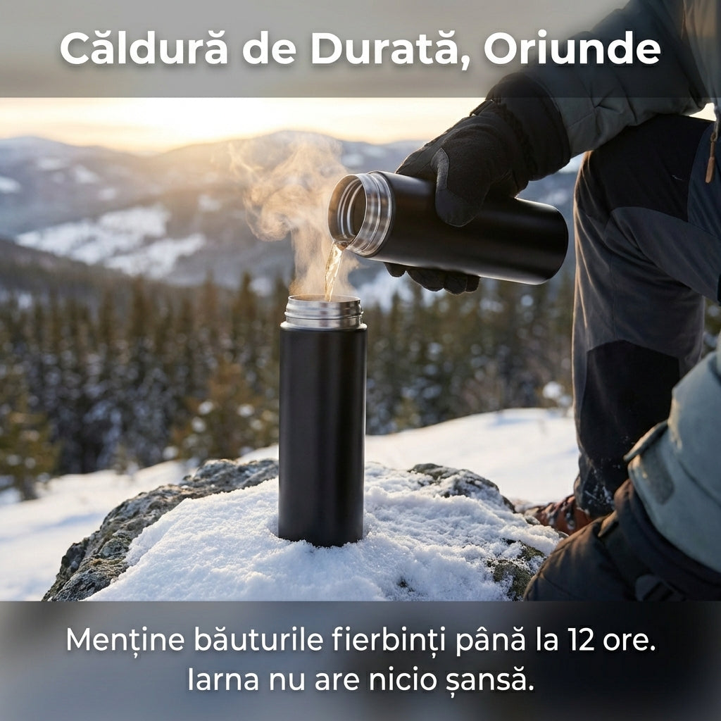 Termos Smart 500ml cu Afișaj LED pentru Temperatură, Oțel Inoxidabil SUS 304, Izolație Vacuum, Filtru Ceai, Negru