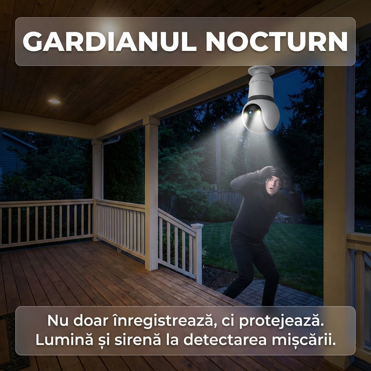 Cameră de Supraveghere Wireless Tip Bec 3MP cu Card 32GB Inclus, Rotație 360°, Night Vision și Aplicație Mobilă