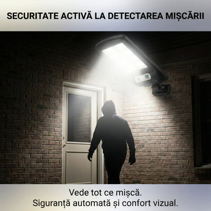 Lampă Solară LED COB 150W, 160 LED-uri, Senzor de Mișcare și Lumină, Telecomandă, Impermeabilă IP65