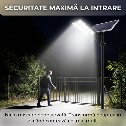 Lampă Solară Stradală LED 200W cu 12 Casete, Senzor de Mișcare și Lumină, 3 Moduri, Telecomandă