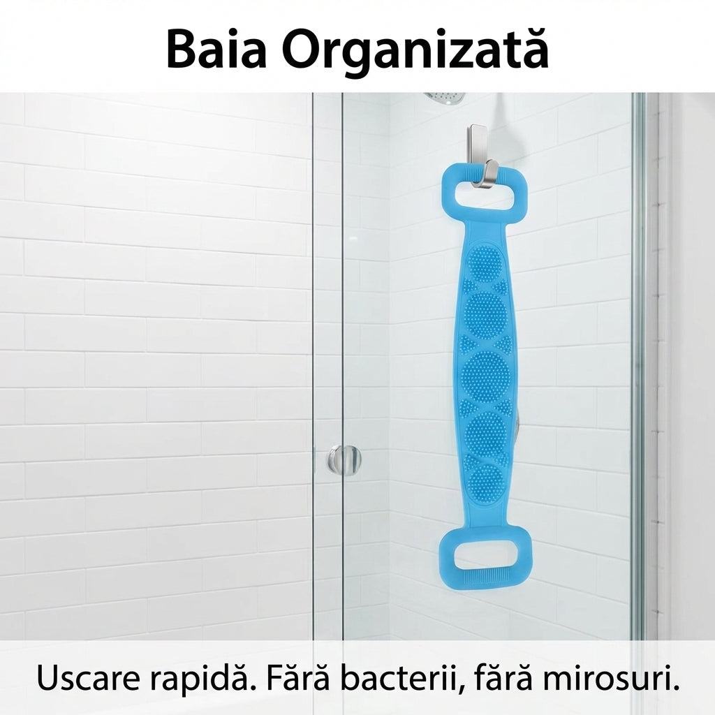 Centură Exfoliantă din Silicon pentru Spate - Perie de Duș cu Două Fețe, Masaj & Mânere (70cm)