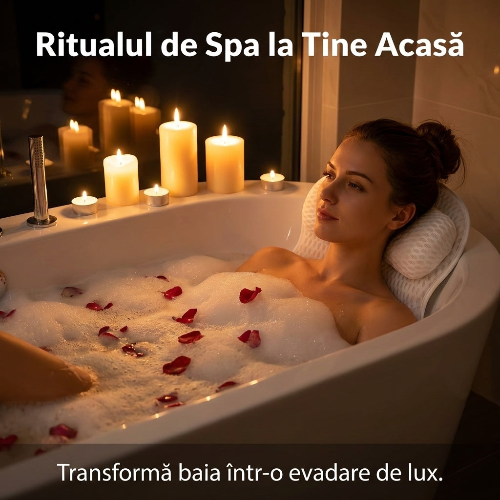 Pernă de Baie Luxury pentru Cadă - Suport Ergonomic Gât și Spate, Tehnologie 4D Mesh Respirabilă