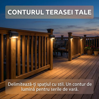 Set 4 Lămpi Solare LED pentru Trepte și Gard, Lumină Caldă, Impermeabile, Negru