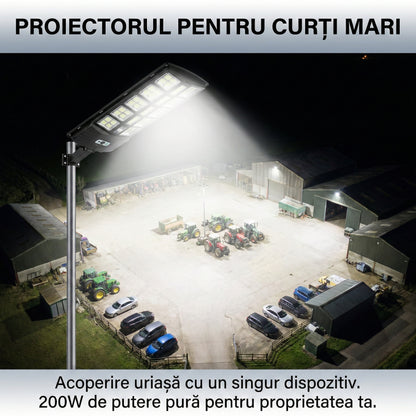 Lampă Solară Stradală LED 200W cu 12 Casete, Senzor de Mișcare și Lumină, 3 Moduri, Telecomandă