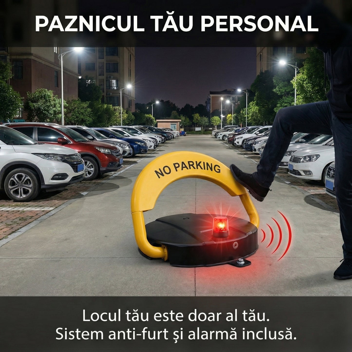 Blocator Parcare Automat cu Telecomandă & Alarmă - Sistem Anti-Furt, Rezistență 2 Tone & Kit Montaj Inclus