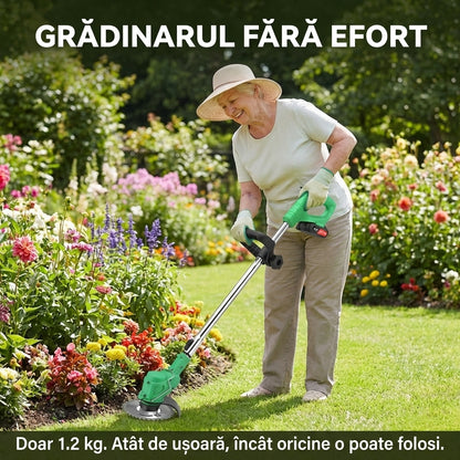 Motocoasă Electrică cu 2 Acumulatori 48V (4000mAh) - Autonomie 4 Ore, Tăiere 300mm & Greutate Redusă (1.2kg)