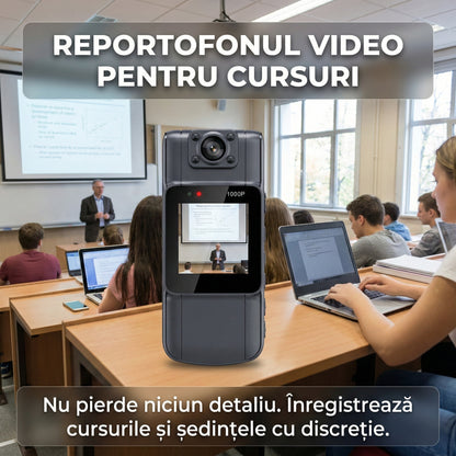 Mini Cameră Video Portabilă "Body Cam" cu WiFi, Ecran LCD, Lentilă Rotativă 180°, 1080P, Night Vision, Baterie 1000mAh