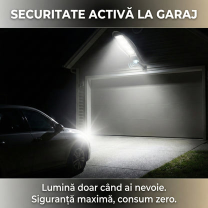 Lampă Solară Stradală LED 400W, 168 LED-uri, Senzor de Mișcare, Telecomandă, 3 Moduri de Iluminare, IP65