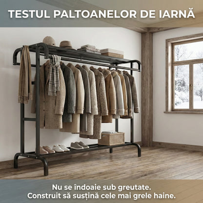 Stender Metalic Vertical pentru Haine și Uscare, Cadru Solid Îngroșat, 150x70x50 cm, Negru