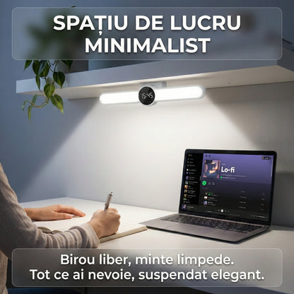 Lampă LED Multifuncțională 3-în-1 cu Ceas Digital și Boxă Bluetooth, Magnetică, 3 Tipuri de Lumină, Reîncărcabilă USB, Alb