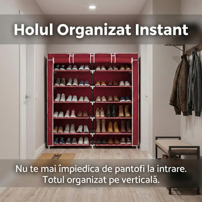 Dulap Textil Multifuncțional cu 5 Rafturi și 2 Compartimente, 118x30x120 cm, Husă Anti-Praf și Structură Metalică