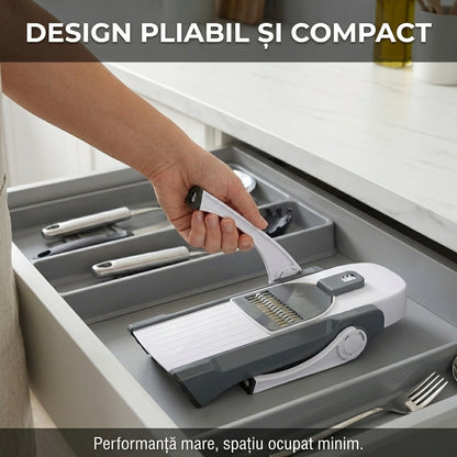 Mandolină Multifuncțională Ajustabilă (Feliator Vertical) - Tăiere Sigură, Lame Inox & Grosime Reglabilă (0.5-8mm)