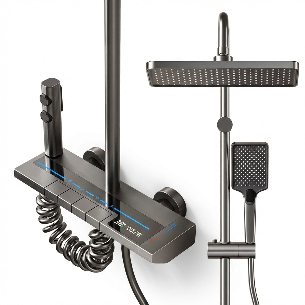 Set de Duș Digital din Aluminiu Spațial cu Afișaj LED, Taste Tip Pian și Iluminare Ambientală