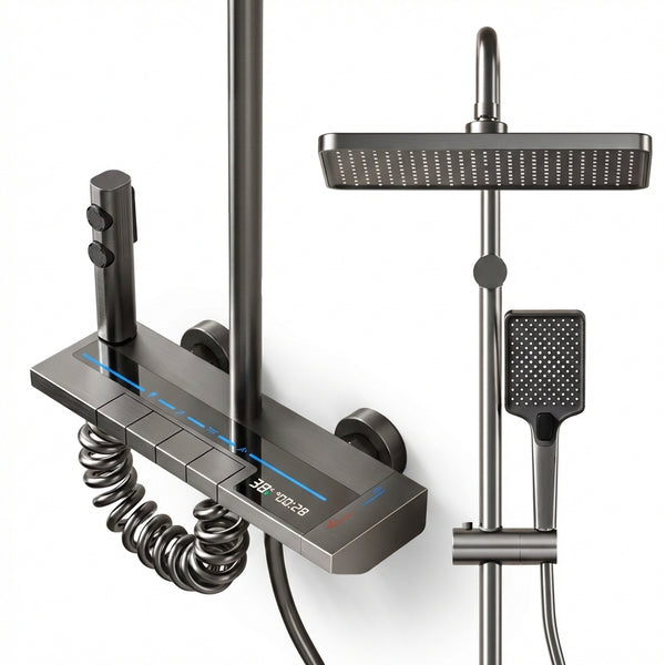 Set de Duș Digital din Aluminiu Spațial cu Afișaj LED, Taste Tip Pian și Iluminare Ambientală