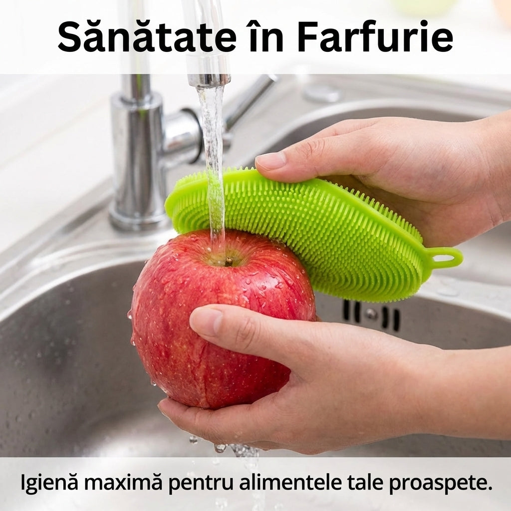 Burete din Silicon Multifuncțional pentru Vase și Legume - Antibacterian, Flexibil & Termorezistent | JJYY