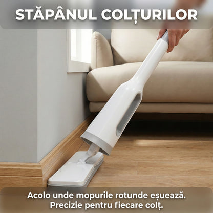 Mop cu Cap Dreptunghiular Family Helper, Sistem de Stoarcere Integrat, Rotire 180°, Lavetă Inclusă, Gri