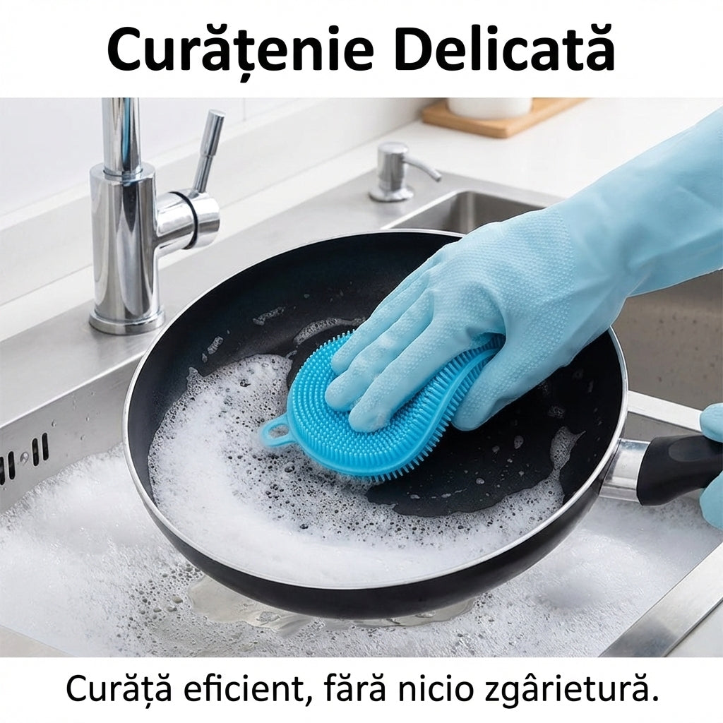 Burete din Silicon Multifuncțional pentru Vase și Legume - Antibacterian, Flexibil & Termorezistent | JJYY