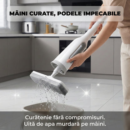 Mop cu Cap Dreptunghiular Family Helper, Sistem de Stoarcere Integrat, Rotire 180°, Lavetă Inclusă, Gri
