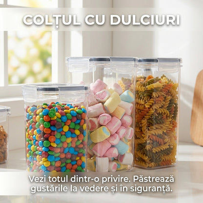 Set 7 Recipiente Alimentare Hermetice - Organizatoare Bucătărie din Plastic Fără BPA, Etichete & Marker Incluse
