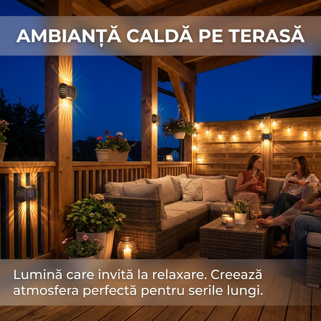 Lampă Solară de Perete Tip Scoică, LED Decorativ pentru Gard și Curte, Impermeabilă IP65, Senzor Lumină