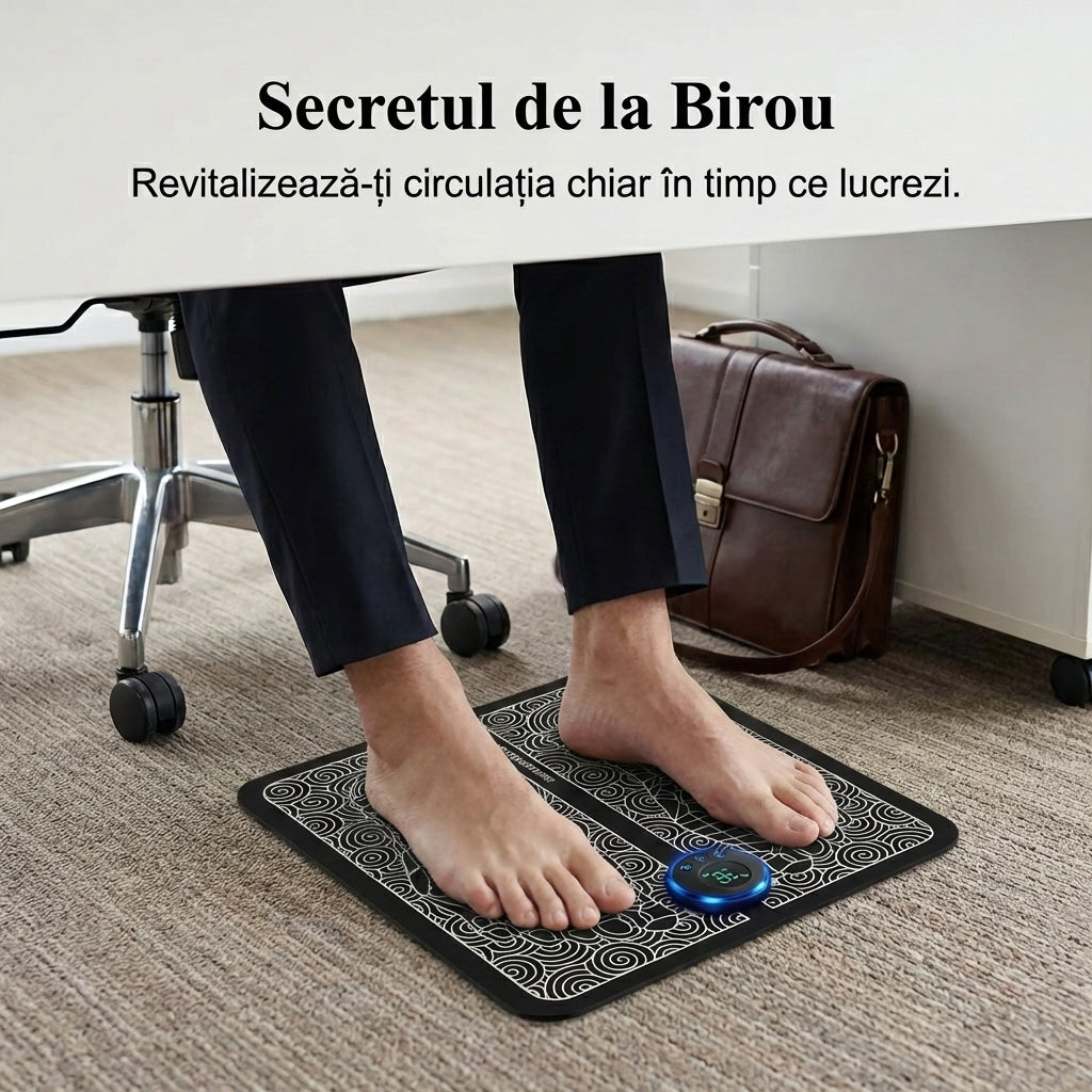 Covor de Masaj EMS pentru Picioare - Stimulare Musculară Electrică cu 8 Moduri & 19 Intensități, Încărcare USB