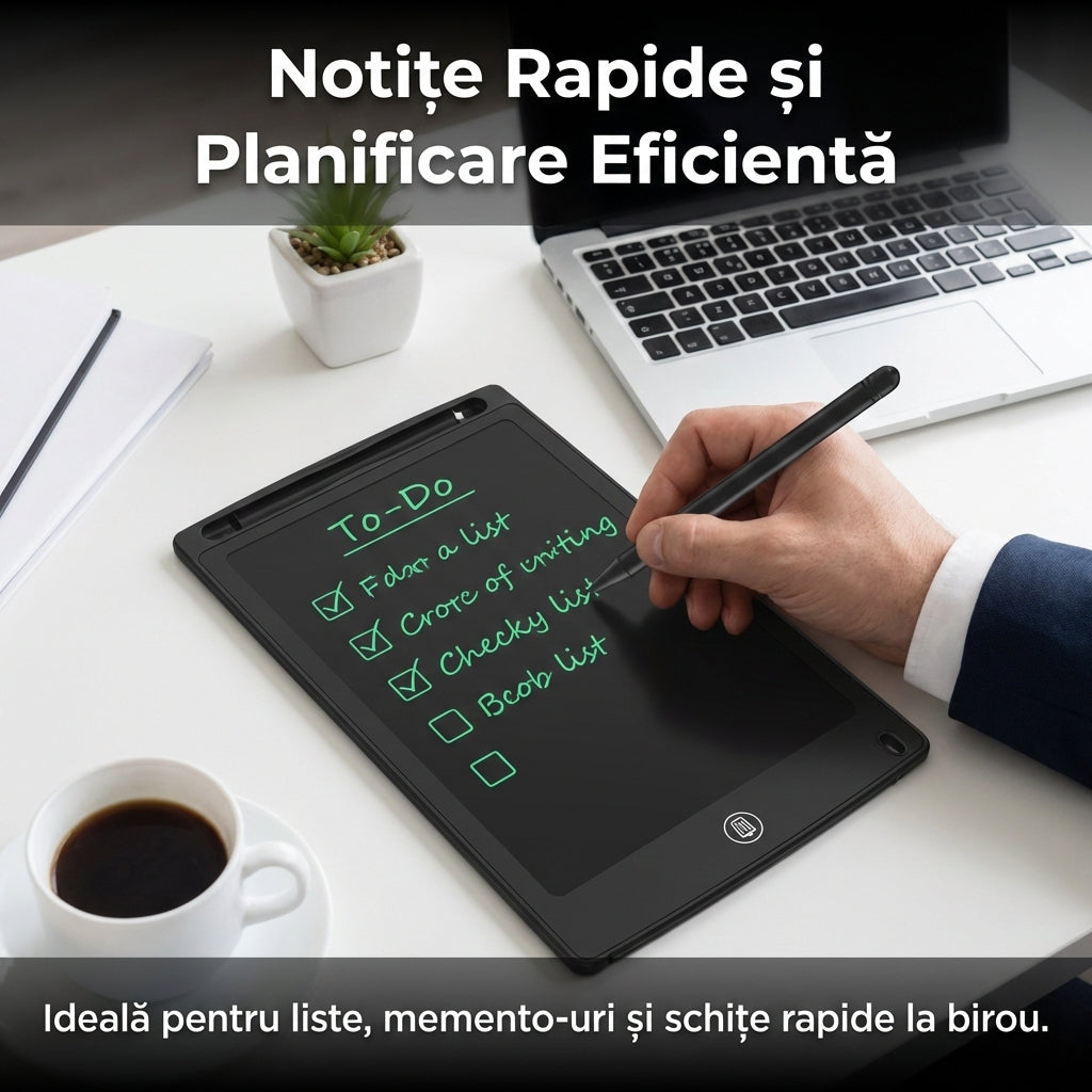 Tabletă Grafică LCD 8.5 Inch pentru Scris și Desenat, Buton Ștergere, Stylus Inclus, Ecran Sensibil la Presiune, Negru