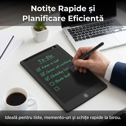 Tabletă Grafică LCD 8.5 Inch pentru Scris și Desenat, Buton Ștergere, Stylus Inclus, Ecran Sensibil la Presiune, Negru