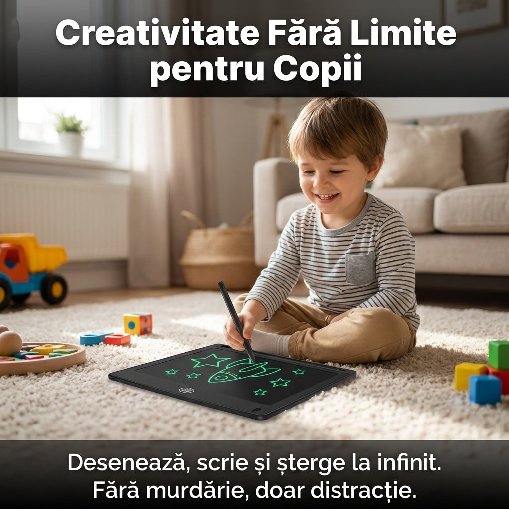 Tabletă Grafică LCD 8.5 Inch pentru Scris și Desenat, Buton Ștergere, Stylus Inclus, Ecran Sensibil la Presiune, Negru