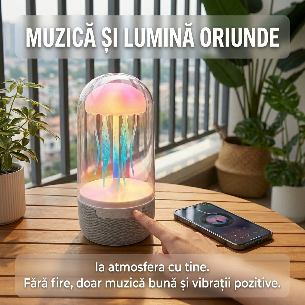 Lampă Meduză Dansatoare cu Boxă Bluetooth, 7 Culori LED, Reîncărcabilă, Veioză Atmosferică pentru Relaxare