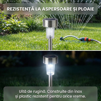 Set 12 Lămpi Solare LED de Grădină din Inox, Lumină Rece 6500K, Impermeabile IP44, Montare în Sol
