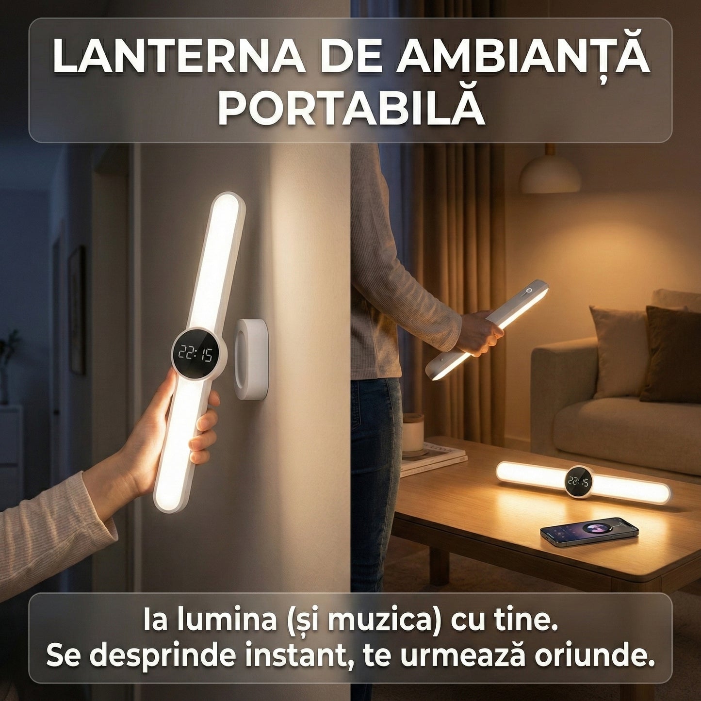 Lampă LED Multifuncțională 3-în-1 cu Ceas Digital și Boxă Bluetooth, Magnetică, 3 Tipuri de Lumină, Reîncărcabilă USB, Alb