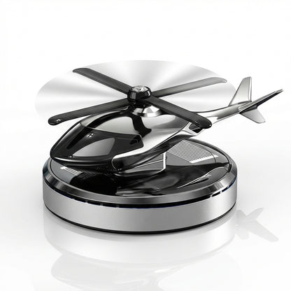 Odorizant Auto Solar Elicopter cu Elice Rotativă, Aromaterapie, Bază Antiderapantă, Ulei Esențial Inclus, Argintiu