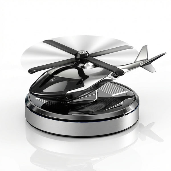 Odorizant Auto Solar Elicopter cu Elice Rotativă, Aromaterapie, Bază Antiderapantă, Ulei Esențial Inclus, Argintiu