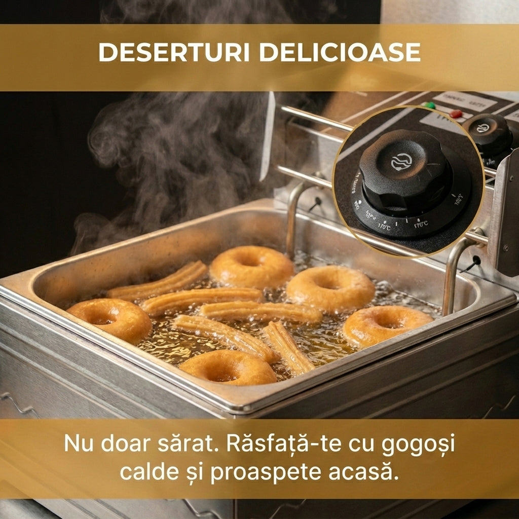 Friteuză Electrică Profesională 5.5L din Oțel Inoxidabil, 2500W, Termostat Reglabil