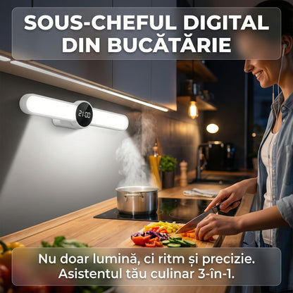 Lampă LED Multifuncțională 3-în-1 cu Ceas Digital și Boxă Bluetooth, Magnetică, 3 Tipuri de Lumină, Reîncărcabilă USB, Alb