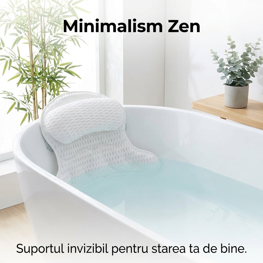 Pernă de Baie Luxury pentru Cadă - Suport Ergonomic Gât și Spate, Tehnologie 4D Mesh Respirabilă