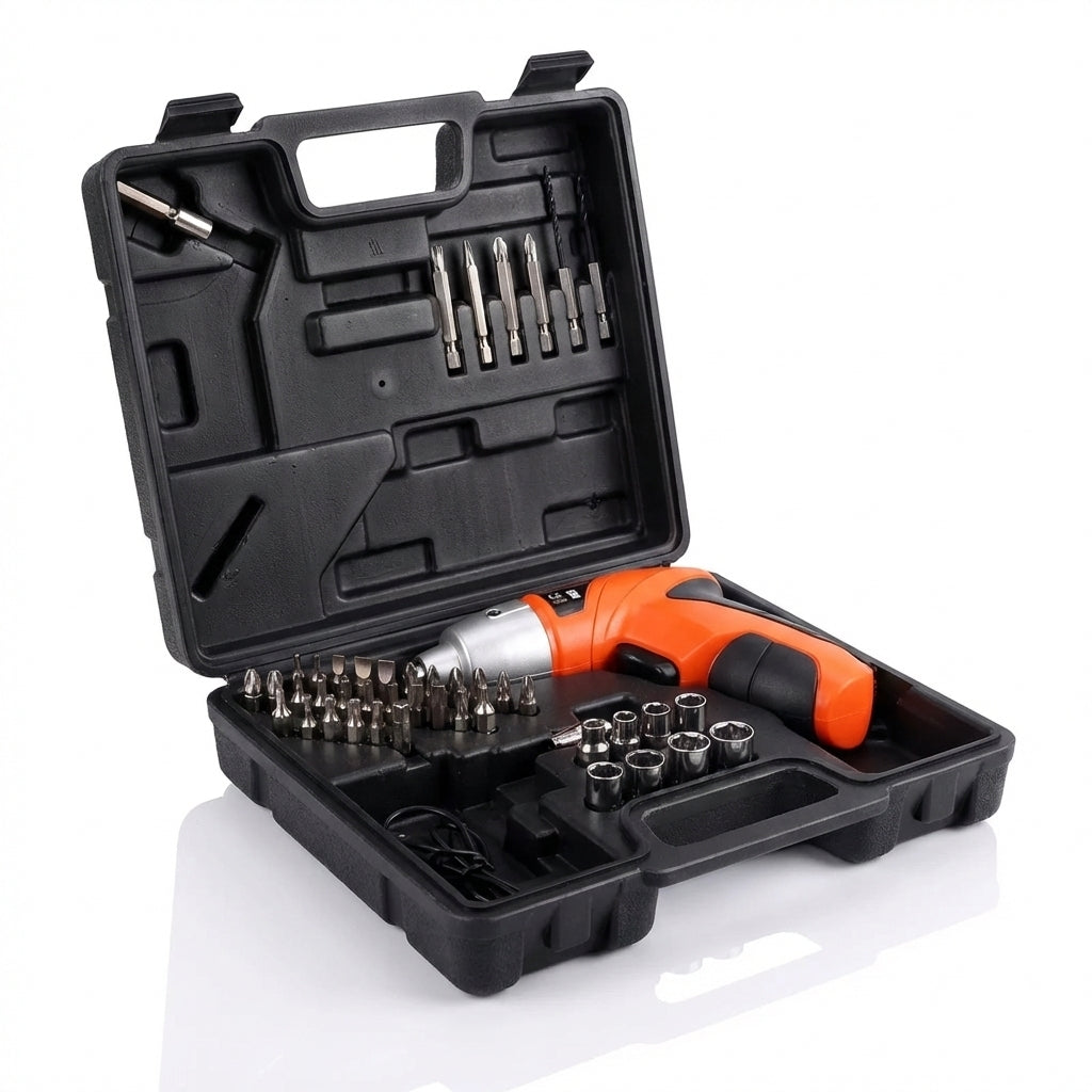 Set Șurubelniță Electrică 4.8V cu Acumulator - Trusă 45 Piese (Biți & Tubulare), Încărcare USB & Mâner Ergonomic