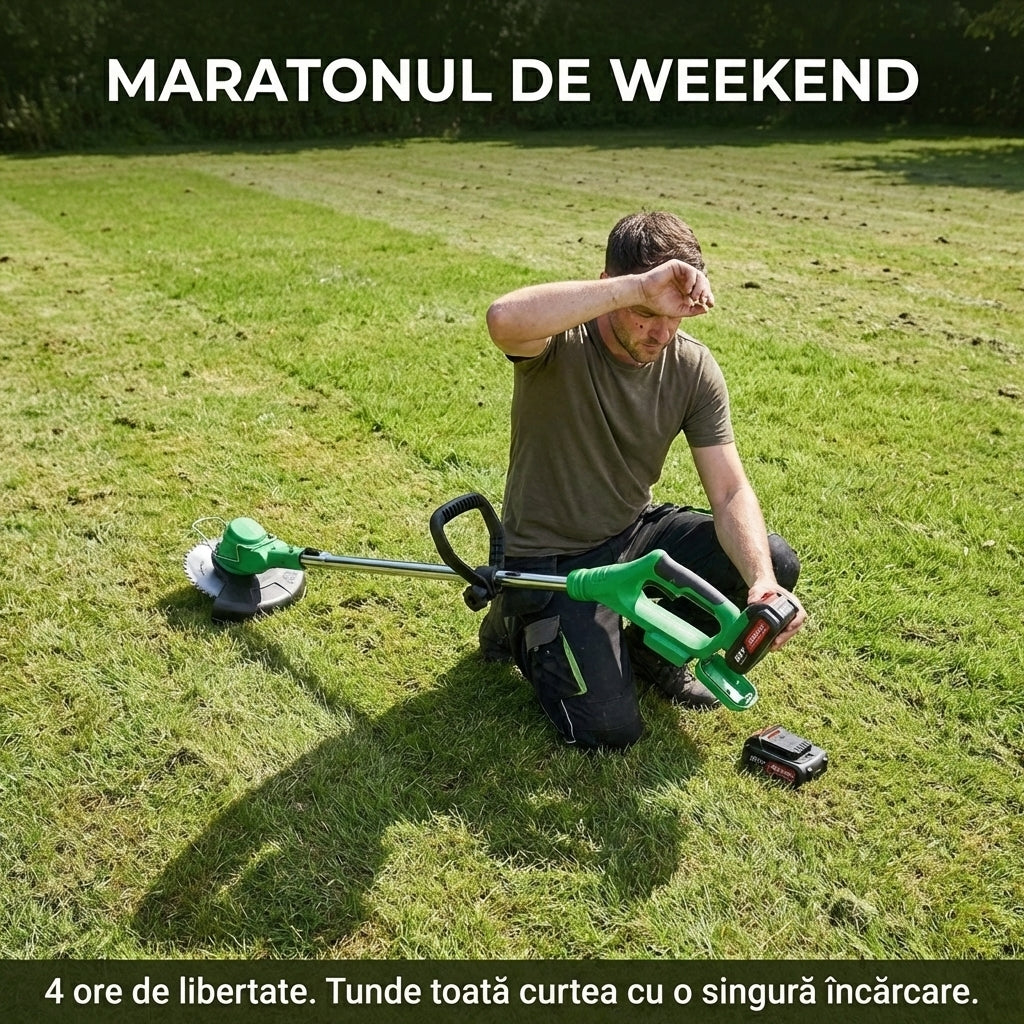 Motocoasă Electrică cu 2 Acumulatori 48V (4000mAh) - Autonomie 4 Ore, Tăiere 300mm & Greutate Redusă (1.2kg)