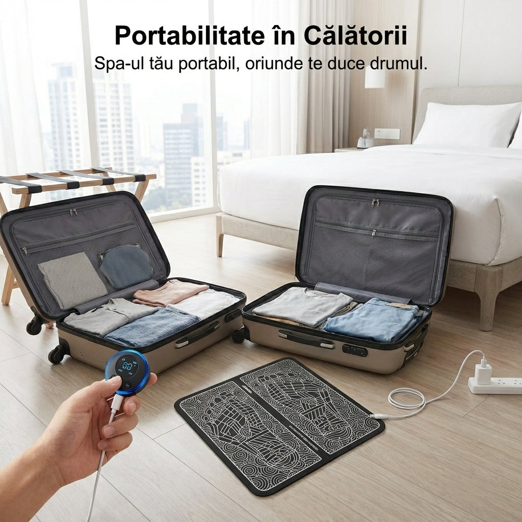 Covor de Masaj EMS pentru Picioare - Stimulare Musculară Electrică cu 8 Moduri & 19 Intensități, Încărcare USB