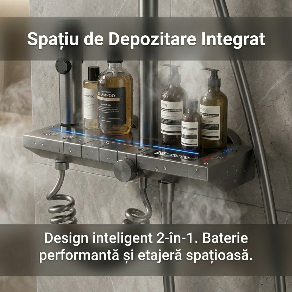 Set de Duș Digital din Aluminiu Spațial cu Afișaj LED, Taste Tip Pian și Iluminare Ambientală