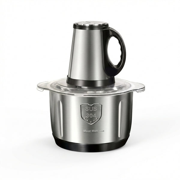 Tocător Electric Multifuncțional 5L (Inox) - Mașină de Tocat Carne & Blender Legume, Bol XXL & Lame Oțel