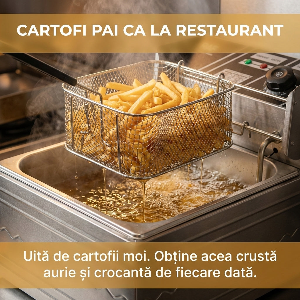 Friteuză Electrică Profesională 5.5L din Oțel Inoxidabil, 2500W, Termostat Reglabil