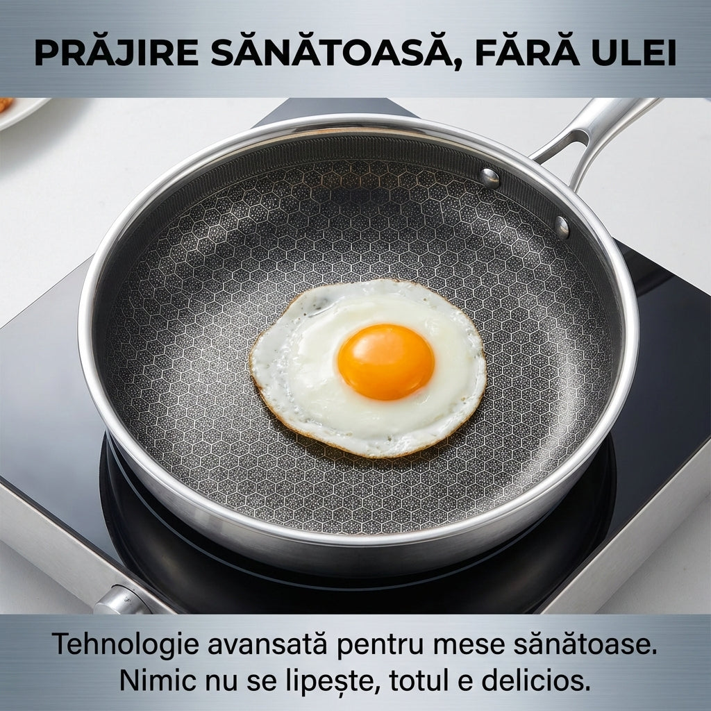 Set Vase de Gătit 8 Piese din Oțel Inoxidabil Premium, Antiaderente, Compatibile Inducție și Gaz