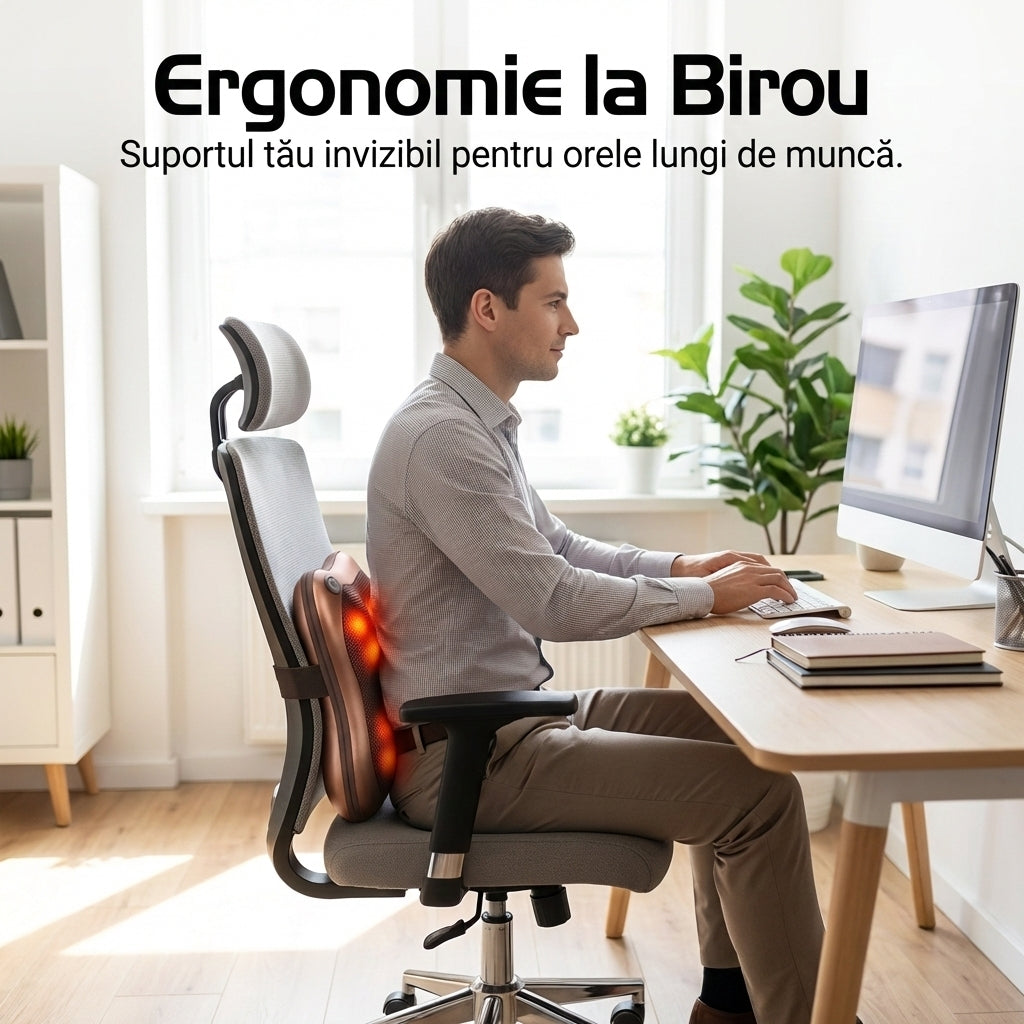 Pernă de Masaj Shiatsu cu Încălzire & 3 Viteze - Masaj Cervical și Lombar pentru Casă și Auto