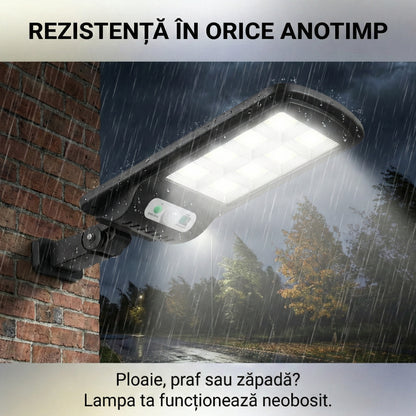 Lampă Solară LED COB 150W, 160 LED-uri, Senzor de Mișcare și Lumină, Telecomandă, Impermeabilă IP65