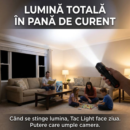 Lanternă Profesională Tactică Tac Light cu LED, Zoom Reglabil, 5 Moduri de Iluminare, Rezistentă la Apă și Șocuri, 5000 LUX