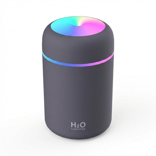 Umidificator de Aer Ultrasonic H2O, Lumini Ambientale RGB, Difuzor Aromaterapie, Silențios, Design Modern, Gri