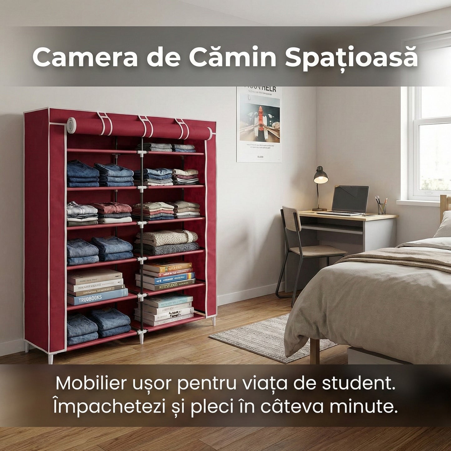 Dulap Textil Multifuncțional cu 5 Rafturi și 2 Compartimente, 118x30x120 cm, Husă Anti-Praf și Structură Metalică